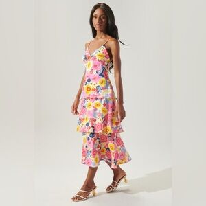 Sugarlips Summersalt Floral Yanni‎ Ruffle Tiered Midi Dress In Size Medium